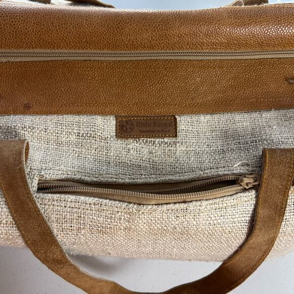 Rhitu Saugat Duffle Bag Medium Size Handmade In Nepal Brown Tweed Canvas Tote - Picture 5 of 13